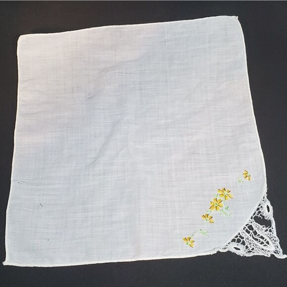 Vintage White, Green, Yellow, & Brown Handkerchief - Picture 1 of 3